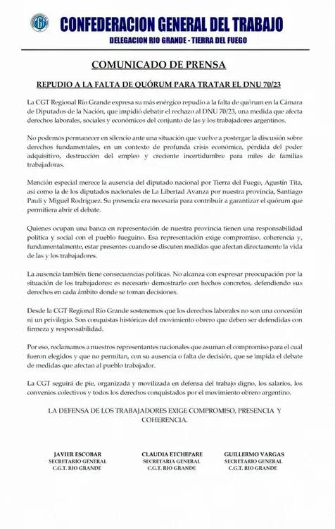 cgt rio grande comunicado agustin tita