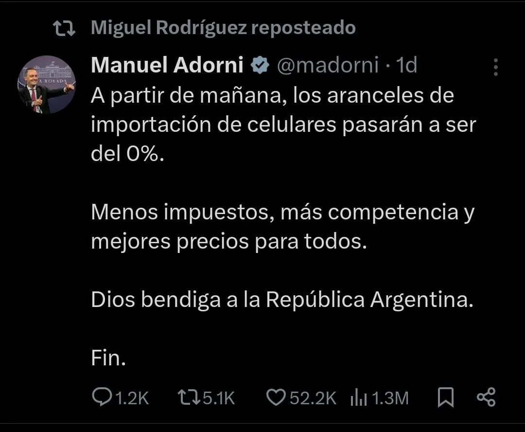 rt adorni miguel rodriguez importacion aranceles